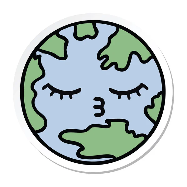 Sticker of a cute cartoon planet earth — Stock Vector