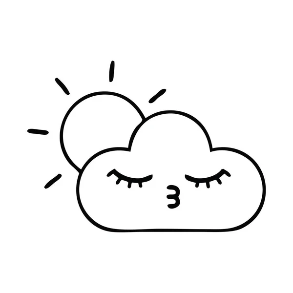 Desenho Linha Desenhos Animados Uma Nuvem Tempestade Sol — Vetor de Stock