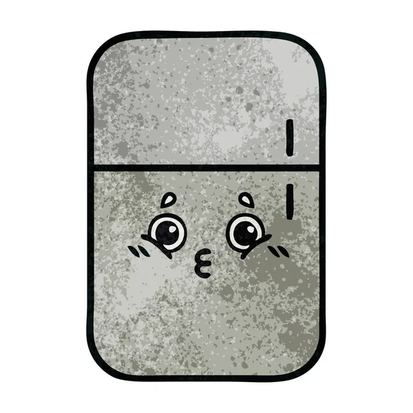 Retro Grunge Doku Karikatür Bir Buzdolabı Derin Dondurucu — Stok Vektör