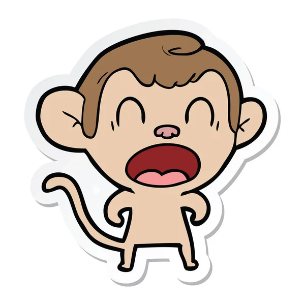 Sticker Shouting Cartoon Monkey — Stock Vector