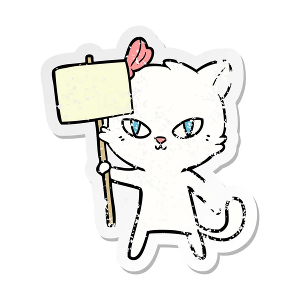 Страшна наклейка милого мультяшного кота зі знаком протесту — стоковий вектор