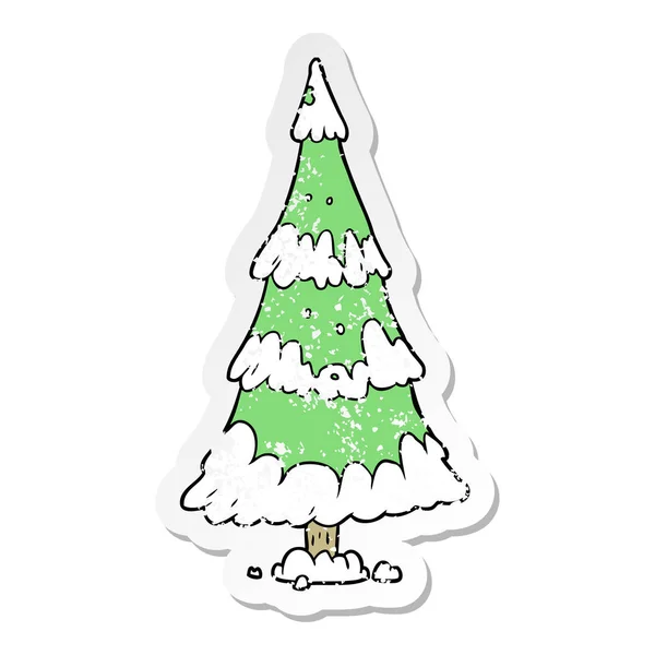 Autocollant en détresse d'un arbre de Noël dessin animé — Image vectorielle