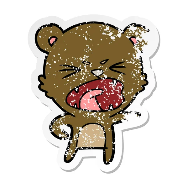 Adesivo angosciato di un orso cartone animato arrabbiato — Vettoriale Stock