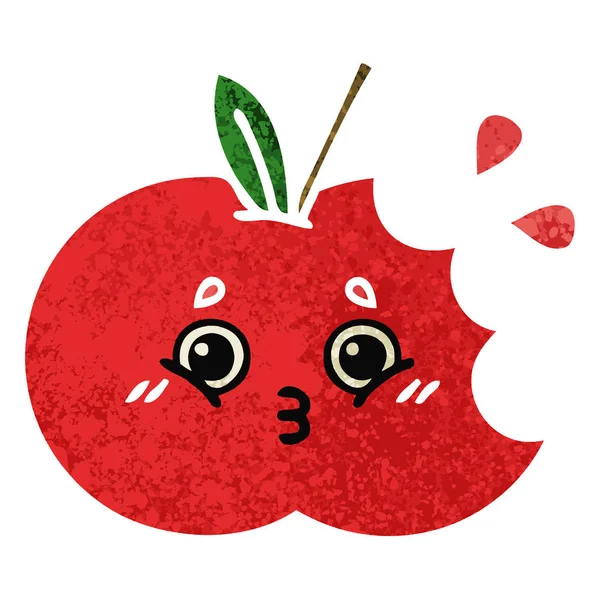 Retro illustration stil tecknad rött äpple — Stock vektor