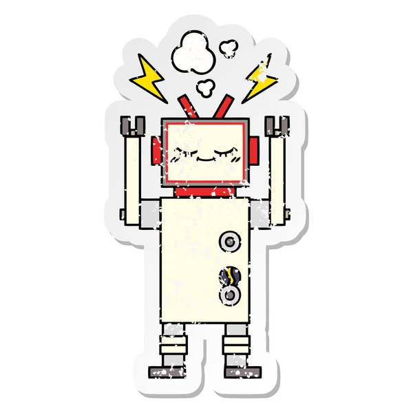 一个可爱的卡通舞蹈机器人苦恼的贴纸 — 图库矢量图片