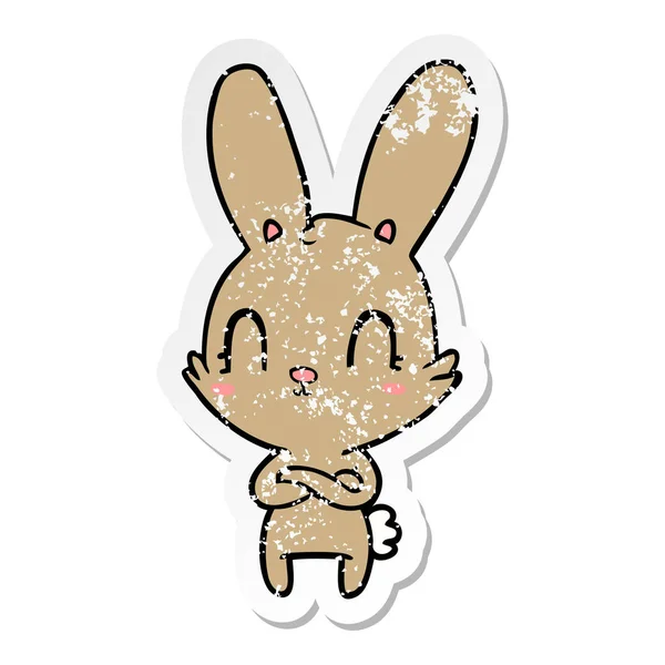Distressed Sticker Cute Cartoon Rabbit — Stock Vector