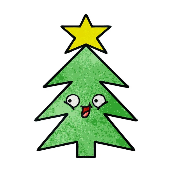 Cartone Animato Grunge Retrò Albero Natale — Vettoriale Stock