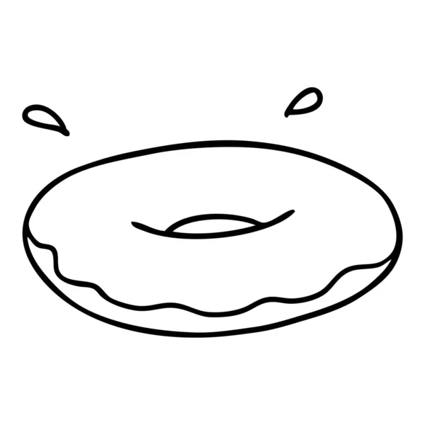 Linha desenho doodle de um donut anel gelado — Vetor de Stock