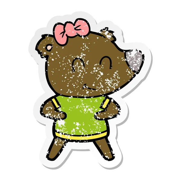 Distressed Sticker Female Bear Cartoon — Stock Vector