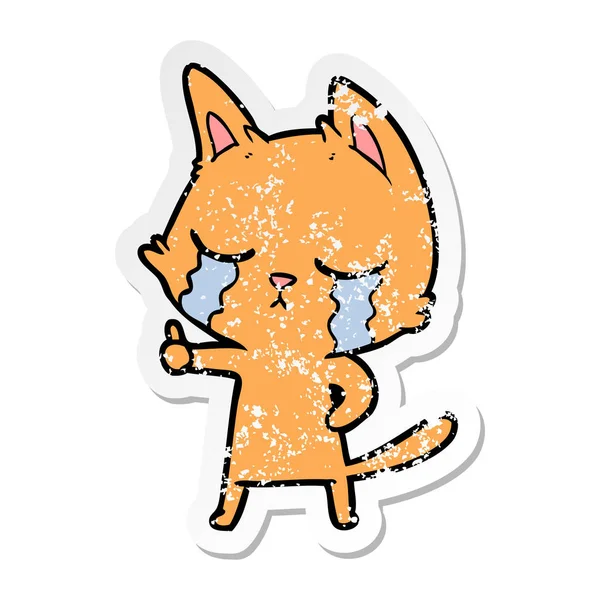 Distressed Sticker Crying Cartoon Cat — Stock Vector