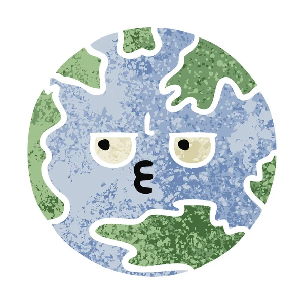 Retro Illustration Style Cartoon Planet Earth — Stock Vector