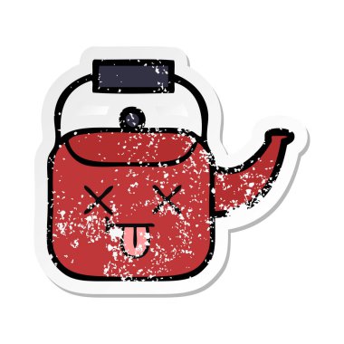 sevimli çizgi Kettle sıkıntılı etiket