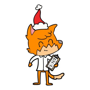 çizim için Noel Baba şapkası giyen bir dostu fox Yöneticisi