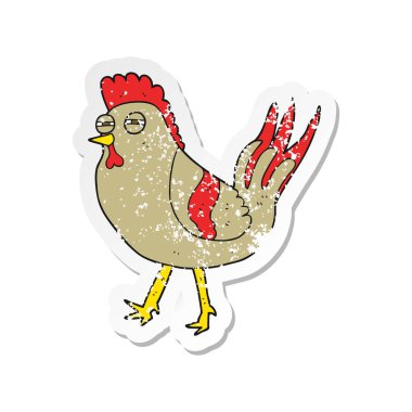 bir çizgi film tavuk Retro sıkıntılı etiket