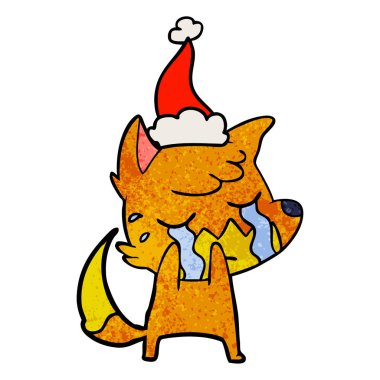 ağlayan fox giyen Noel Baba şapkası çizilmiş dokulu karikatür el