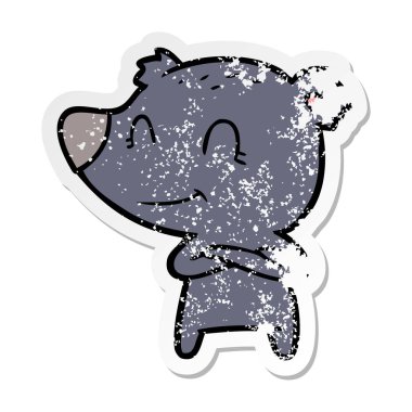 gülümseyen bir ayı karikatür sıkıntılı etiket