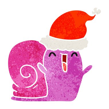 Noel retro karikatür kawaii salyangoz el çekilmiş