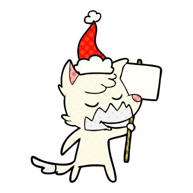 dost çizgi roman tarzı illüstrasyon santa ha giyen tilki