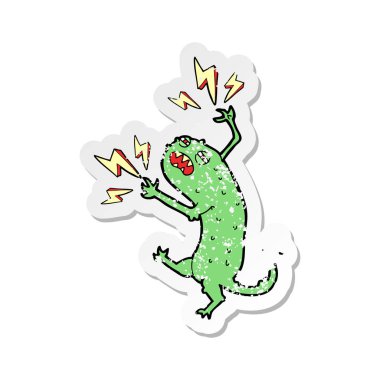 Retro sıkıntılı etiket bir karikatür küçük canavar