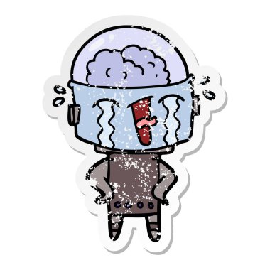 robot ağlıyor bir karikatür sıkıntılı etiket