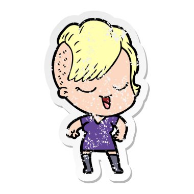 bir mutlu çizgi film kızın sıkıntılı etiket