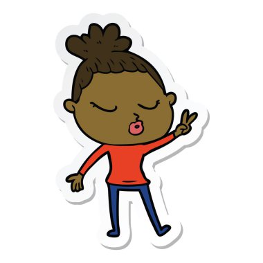 etiket bir çizgi film sakin kadın