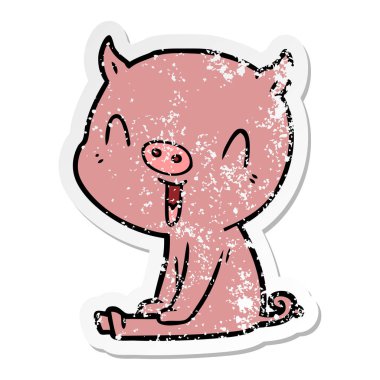 domuz oturan bir mutlu karikatür sıkıntılı etiket