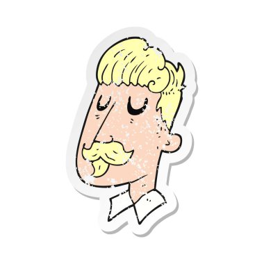 bıyıklı bir çizgi film adamın Retro sıkıntılı etiket