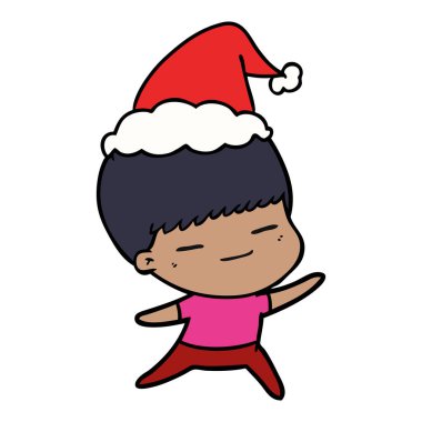 çizim için Noel Baba şapkası giyen bir kendini beğenmiş çocuk el çekilmiş