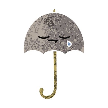 Retro illüstrasyon tarzı çizgi film şemsiye