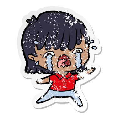 ağlayan bir çizgi film kızın sıkıntılı etiket