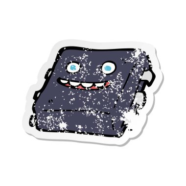 bir çizgi film bilgisayar çipi Retro sıkıntılı etiket