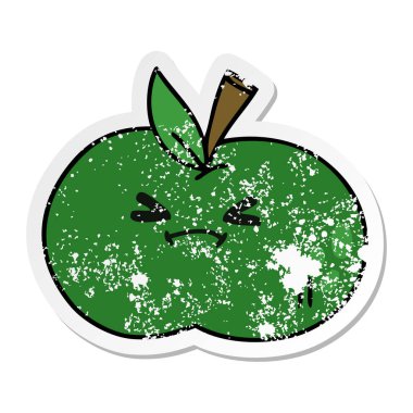 ilginç bir el sıkıntılı etiket karikatür elma çizilmiş