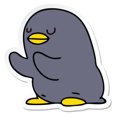 ilginç bir el etiket karikatür penguen çizilmiş