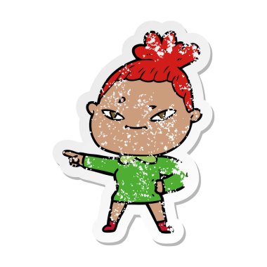 bir çizgi film kadının sıkıntılı etiket