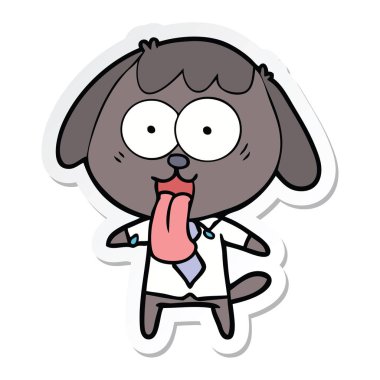 office gömlek giymiş bir sevimli çizgi köpek etiket