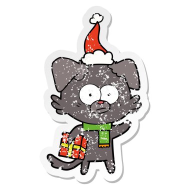 gergin köpek sıkıntılı etiket karikatür bir sa giyen hediye ile