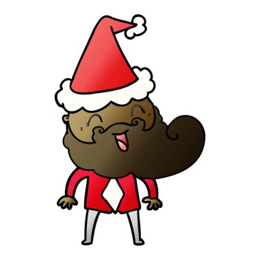 Noel Baba şapkası giyen mutlu bir sakallı adamın degrade çizgi film el çekilmiş