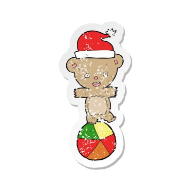 Retro sıkıntılı etiket bir karikatür Noel oyuncak ayı