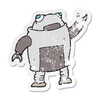 bir çizgi film robot Retro sıkıntılı etiket