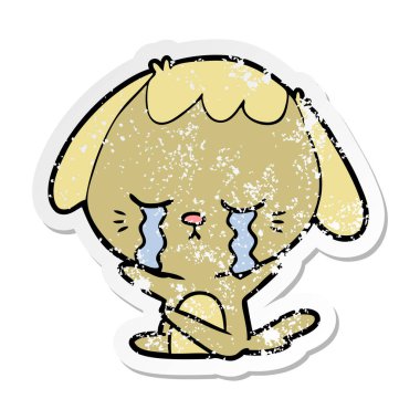 ağlayan bir karikatür köpek sıkıntılı etiket