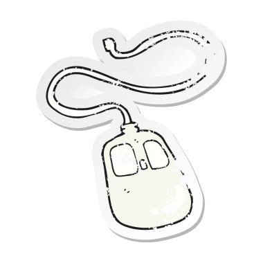 Retro sıkıntılı etiket bir karikatür bilgisayar fare