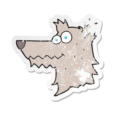 bir çizgi film kurt kafa Retro sıkıntılı etiket