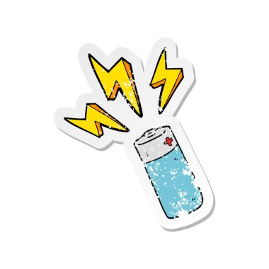 bir çizgi film pilin Retro sıkıntılı etiket