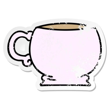 ilginç bir el sıkıntılı etiket karikatür kupa çizilmiş