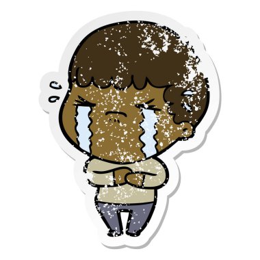 ağlayan bir çizgi film adamın sıkıntılı etiket