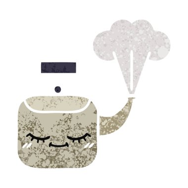 Retro illüstrasyon tarzı çizgi film buharlı su ısıtıcısı