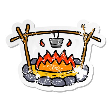 sıkıntılı etiket karikatür doodle bir kamp yeri