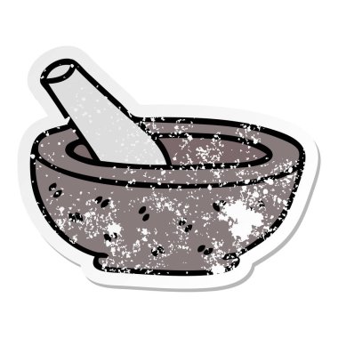 ilginç bir el sıkıntılı etiket çizilmiş karikatür havaneli ve harç