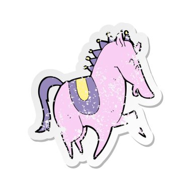 Retro etiket bir karikatür Şahlanan at sıkıntılı